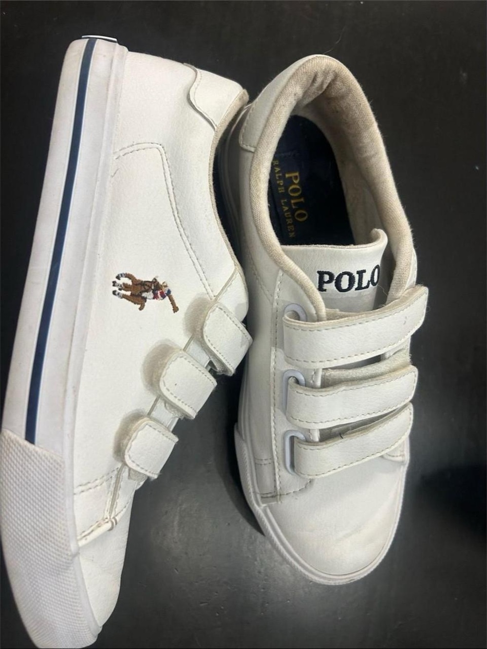 Polo by Ralph Lauren White Kids Velcro Sneakers with Colored Polo Logo Sz 3